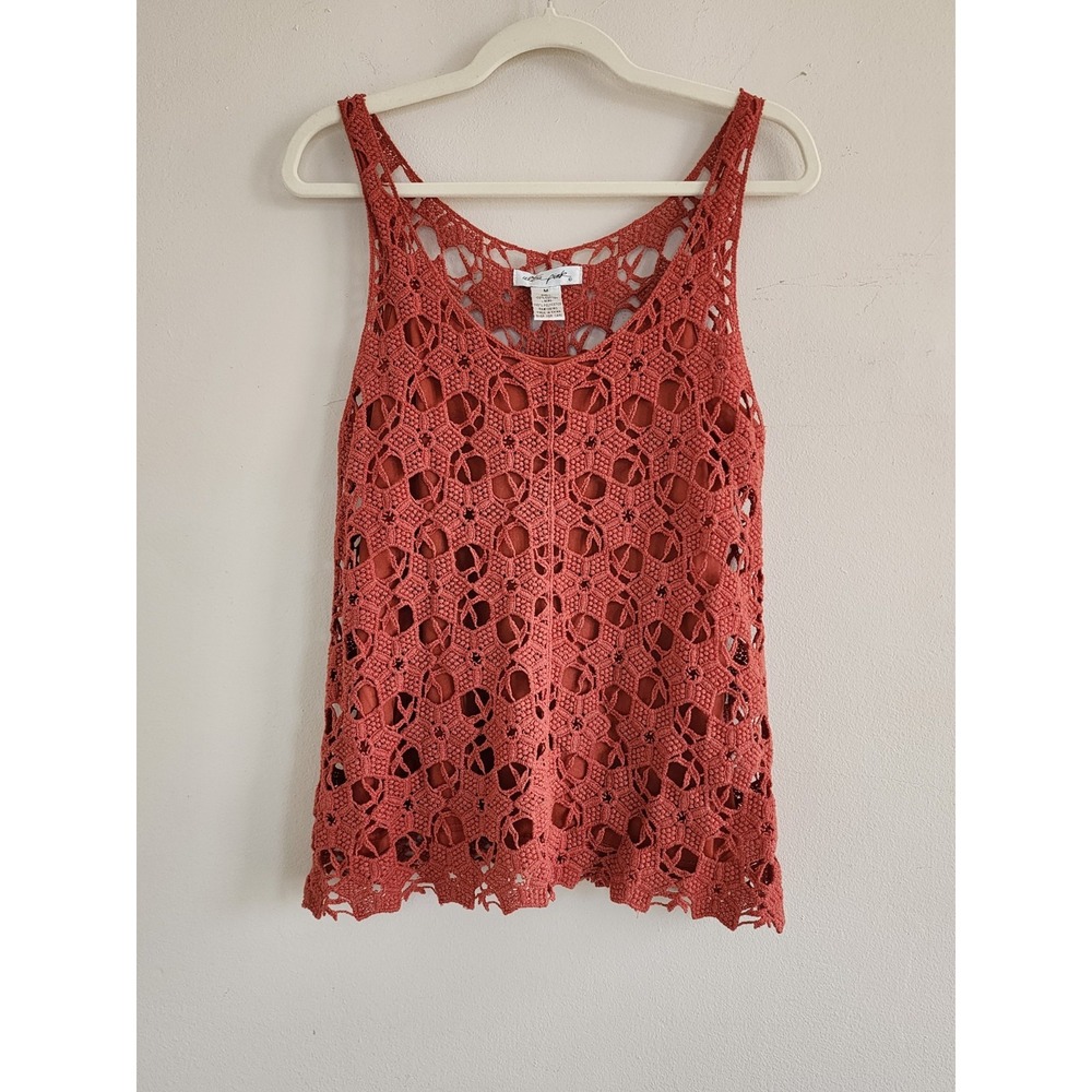 Womens Y2K Crochet Knit Tank Top Medium Fairy Boho Hippie Coquette Cottagecore